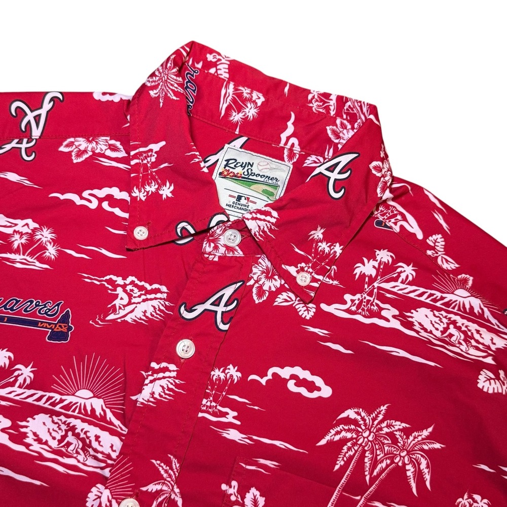 Reyn Spooner Atlanta Braves MLB Hawaiian Shirt Mens Medium Red Performance Aloha